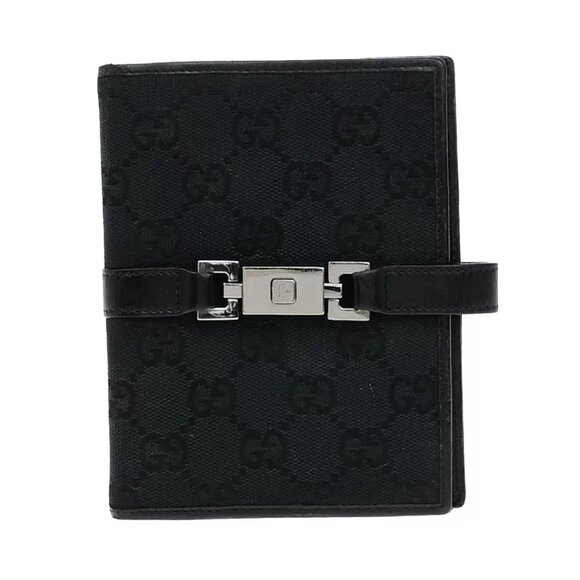 GUCCI GG pattern Jackie Agenda PM Day Planner Cover Canvas Leather Black 07ED677 - Picture 1 of 16